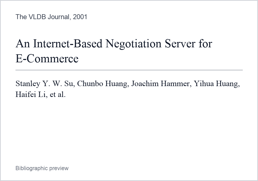 Bibliographic preview for An Internet-Based Negotiation Server for E-Commerce