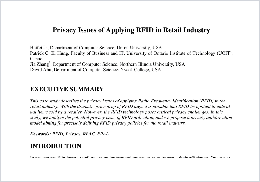 First-page preview for Privacy Issues of Applying RFID in Retail Industry